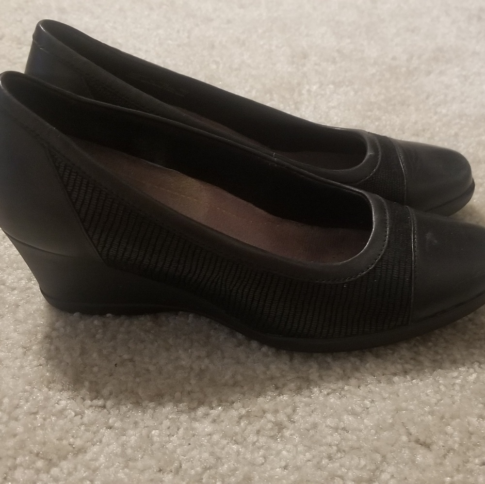 Clark's black wedge shoes, size 8.5